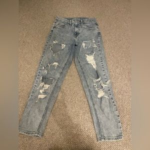 Light Blue Acid Wash Ripped Jeans High Rise